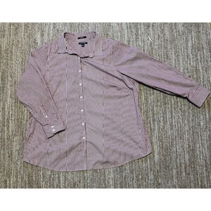 Lands End No Iron Shirt Womens 24W Maroon White Plaid Supima Cotton